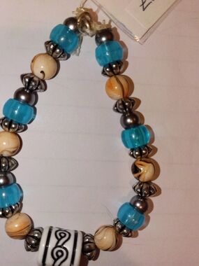 Beaded Blue and Cream Women's Bracelet - Handcrafted Style